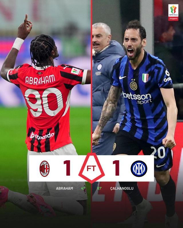【意杯】亚伯拉罕破门恰神扳平，AC米兰1比1国际米兰